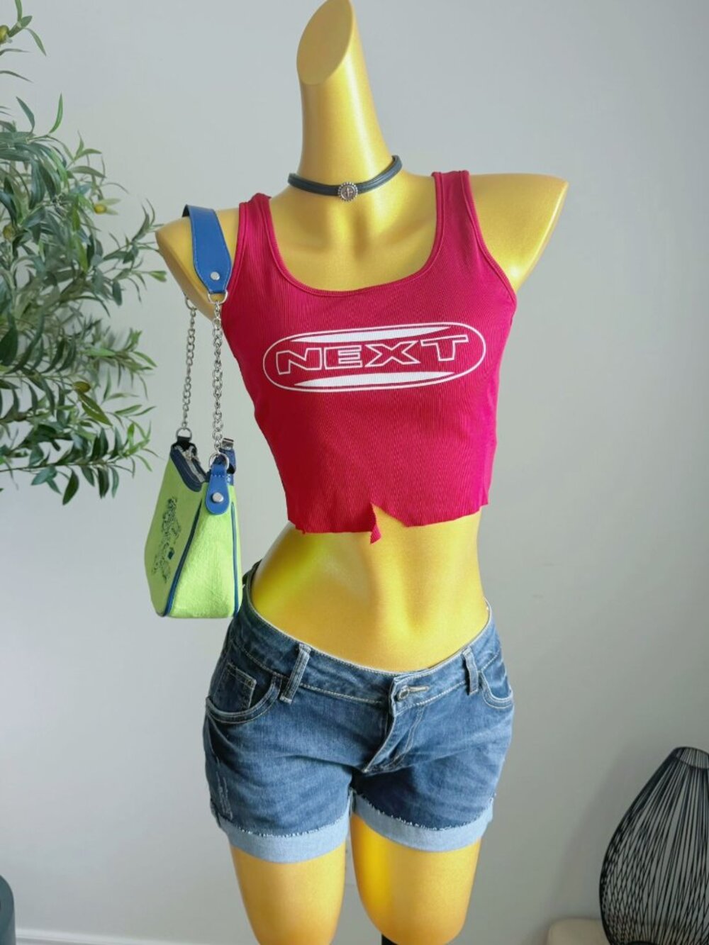 Deep Red Y2K Graphic Ribbed Crop Tank Top Size Small
